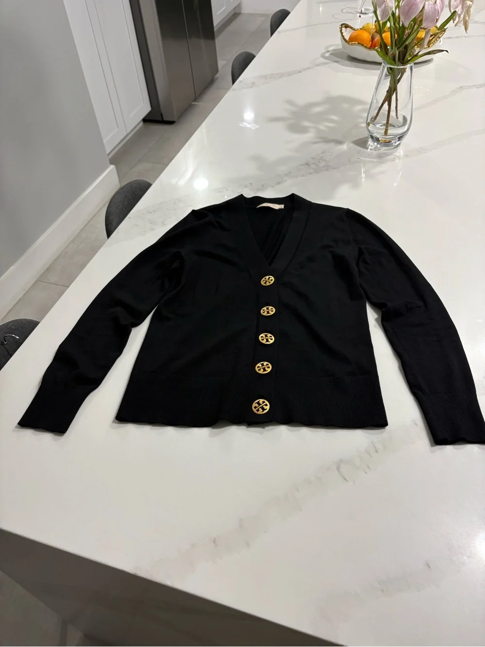 Tory Burch Black V-Neck Button-Front Cardigan Simone